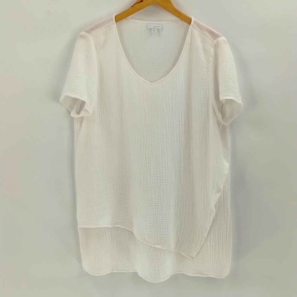 J Jill 100% cotton blouse top  large gauze material white short sleeve tunic